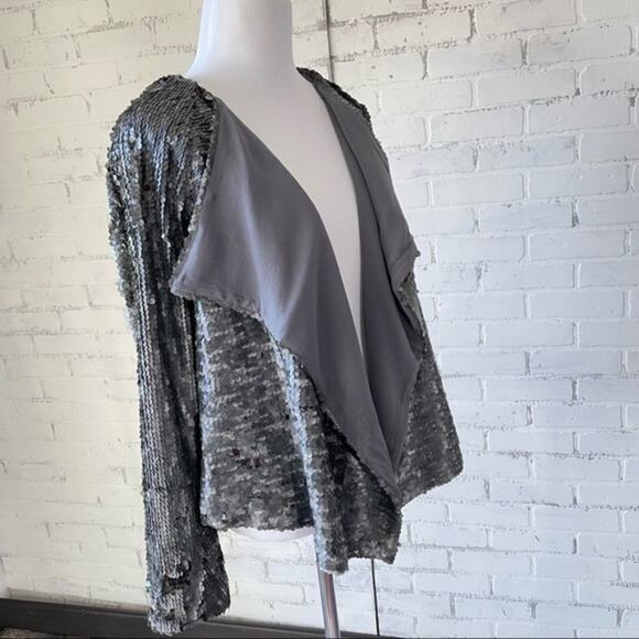 Free People Sequin Jacket Cardigan Small Grey Waterfall Party Sparkle Y2K - Picture 7 of 12